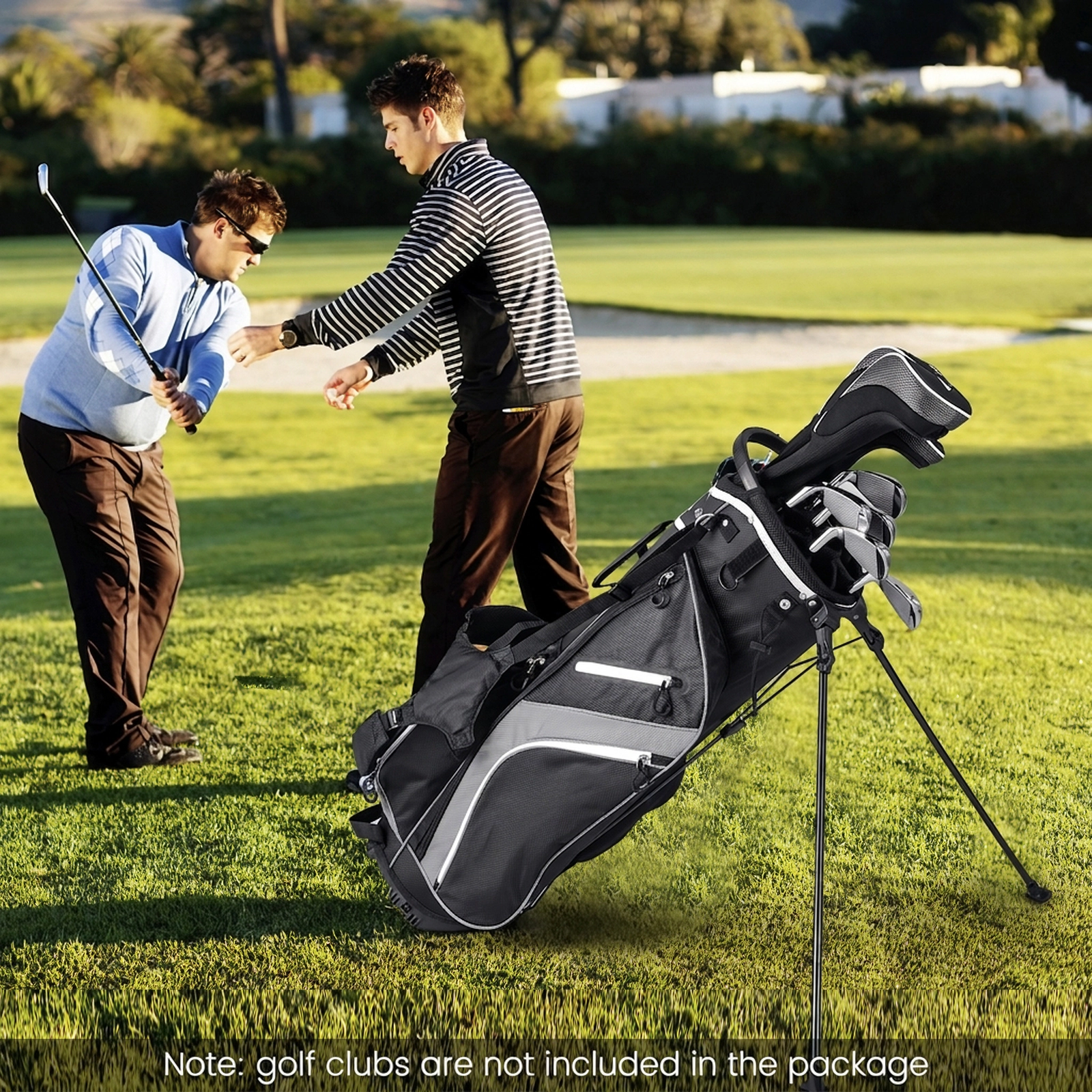 Lightweight Golf Stand Bag 14-Way Top Dividers 6 Zippered Pockets Rain Hood Adjustable Shoulder Strap Gray
