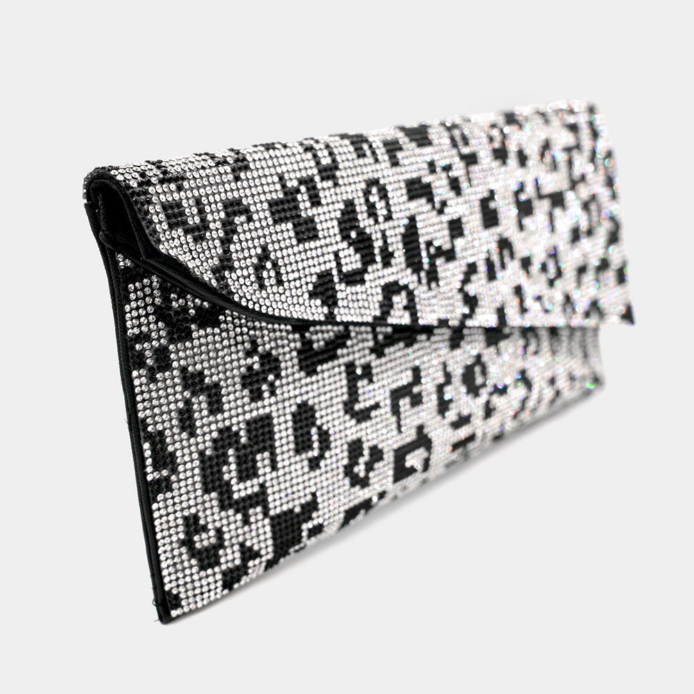 FASHNZFAB Bling Leopard Patterned Evening Clutch / Crossbody Bag