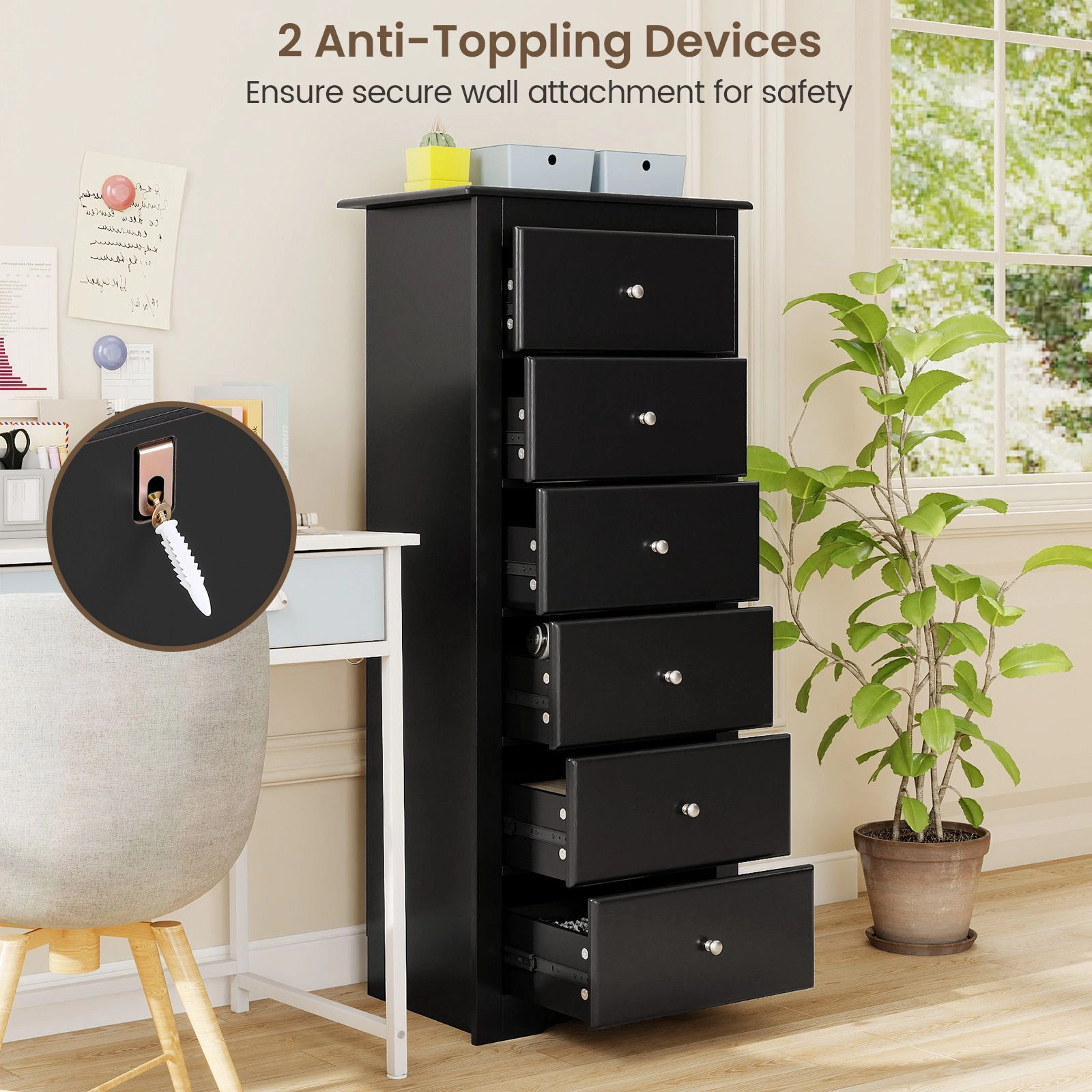 SlickBlue 6 Drawer Chest Dresser with Spacious Storage for Bedroom