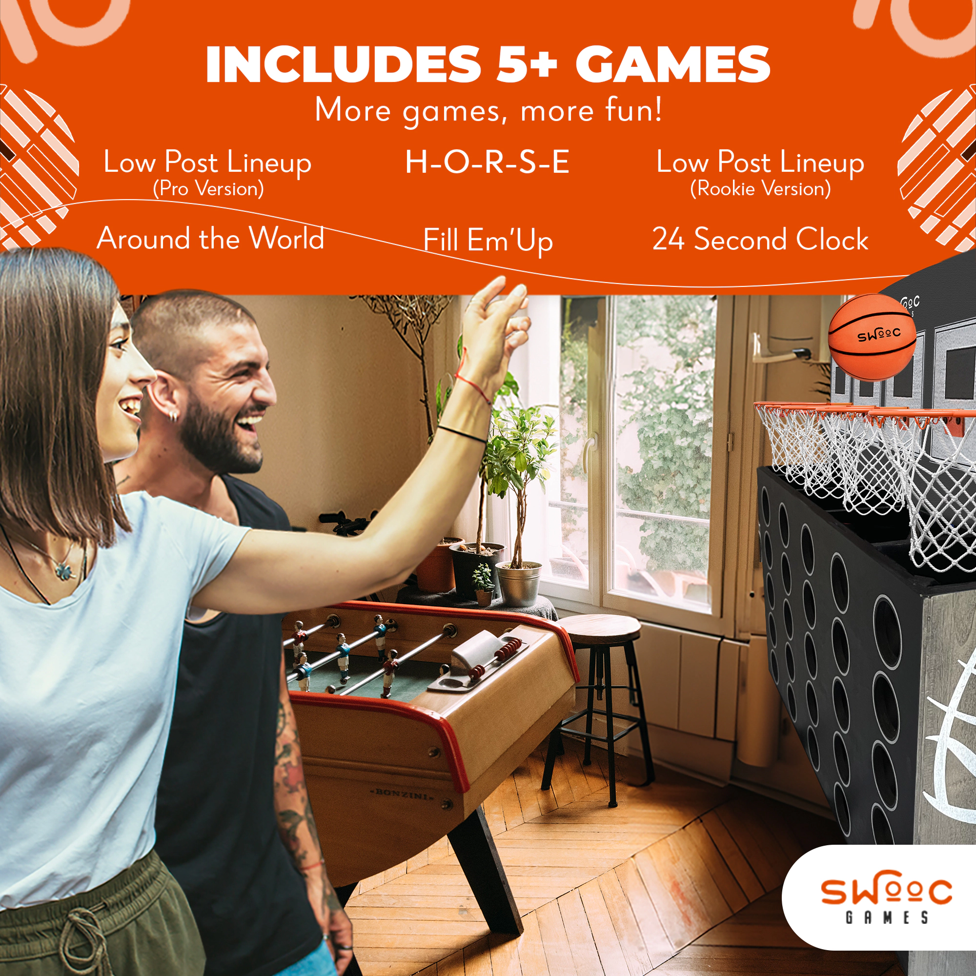 Swooc Games | Low Post Lineup™ | Wall Mounted Basketball 4 In A Row