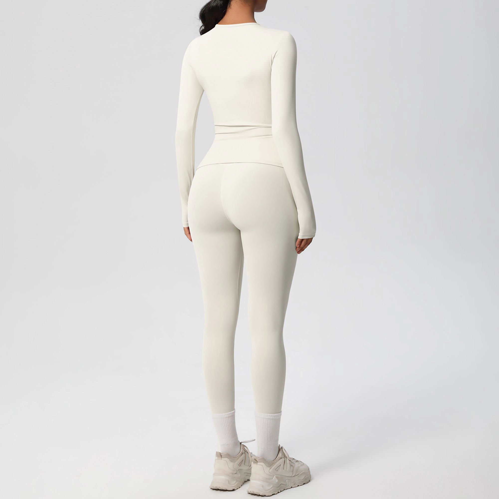 Anna-Kaci Women's Long Sleeve Crew Neck Top and High Waist Leggings Set with Slim Fit Design