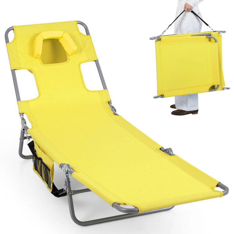 Hivvago Folding Beach Lounge Chair With Adjustable Backrest For Lawn