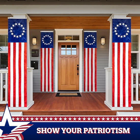 G128 2-Pack Betsy Ross Pull-Down Bunting Flags - 1.67 x 8 ft, Embroidered Polyester