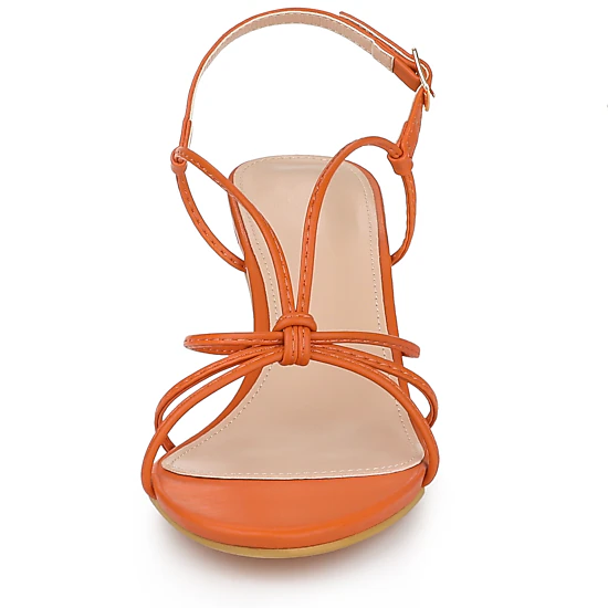 BLISSFUL STEP Women's Faux Leather Strappy Slingback Kitten Heels Sandals