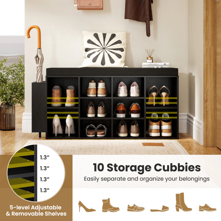 Hivvago Shoe Storage Bench with Umbrella Stand 10-Cubby Entryway Rack Organizer
