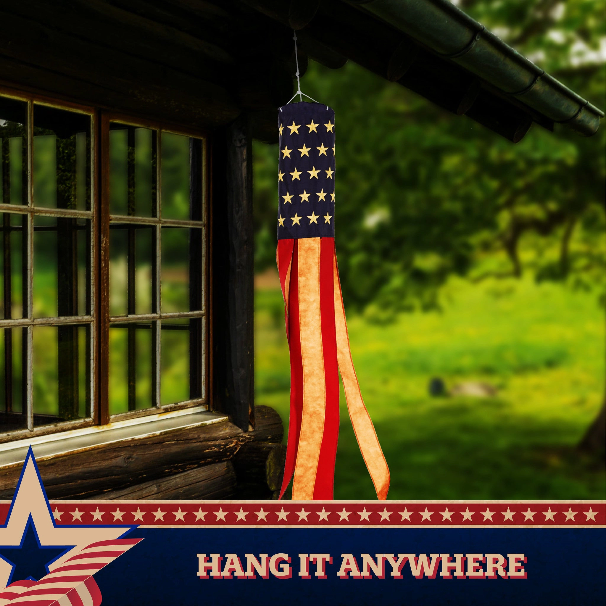 G128 2-Pack Tea-Stained 60" Embroidered Windsock - 420D Polyester, Brass Grommets, Indoor/Outdoor