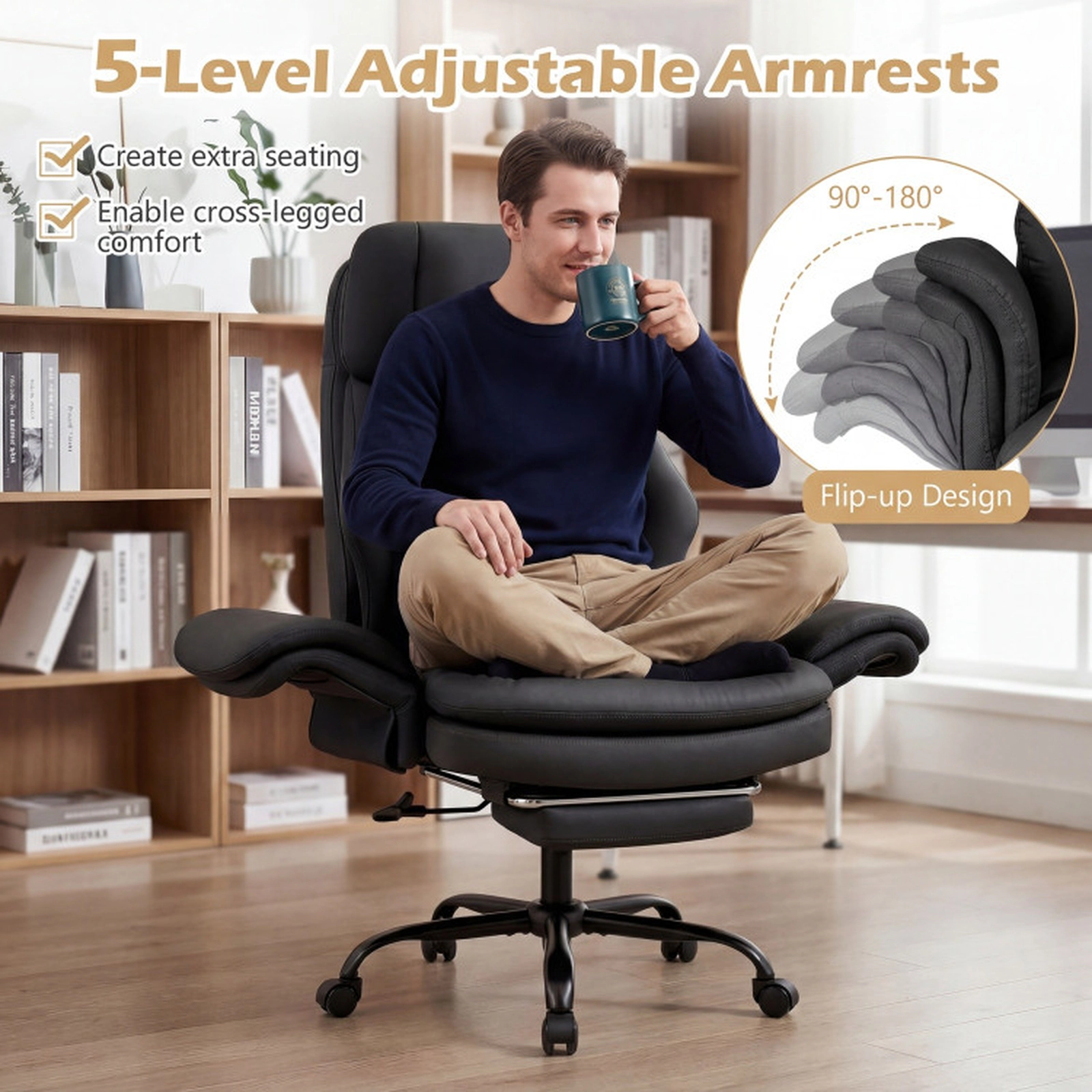 SUGIFT Retractable Footrest 500-lb Ergonomic Cross Legged Big and Tall Executive Chair