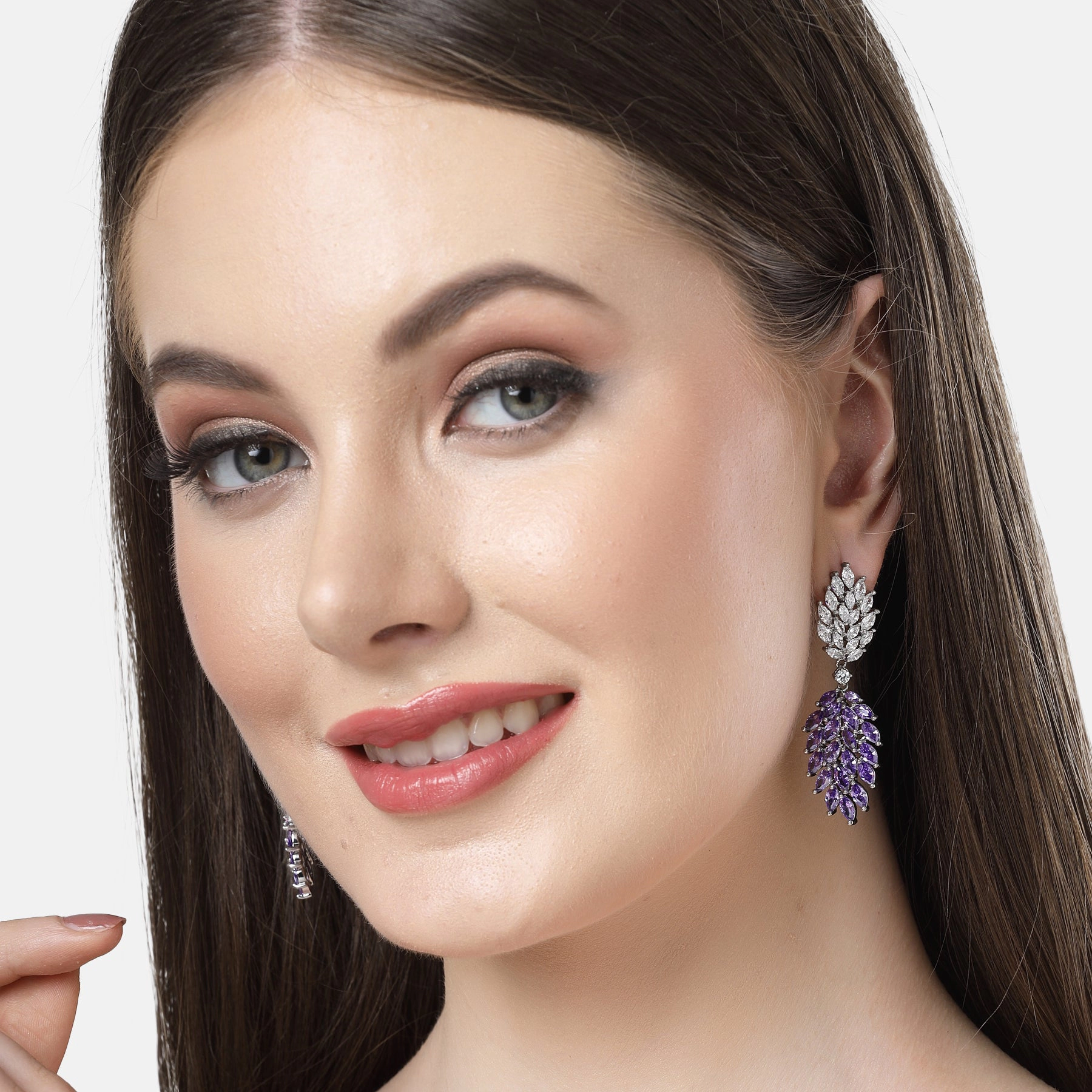 AGP PARIS Womens Diva Cubic Zirconia Clustered Leaf Drop Earrings