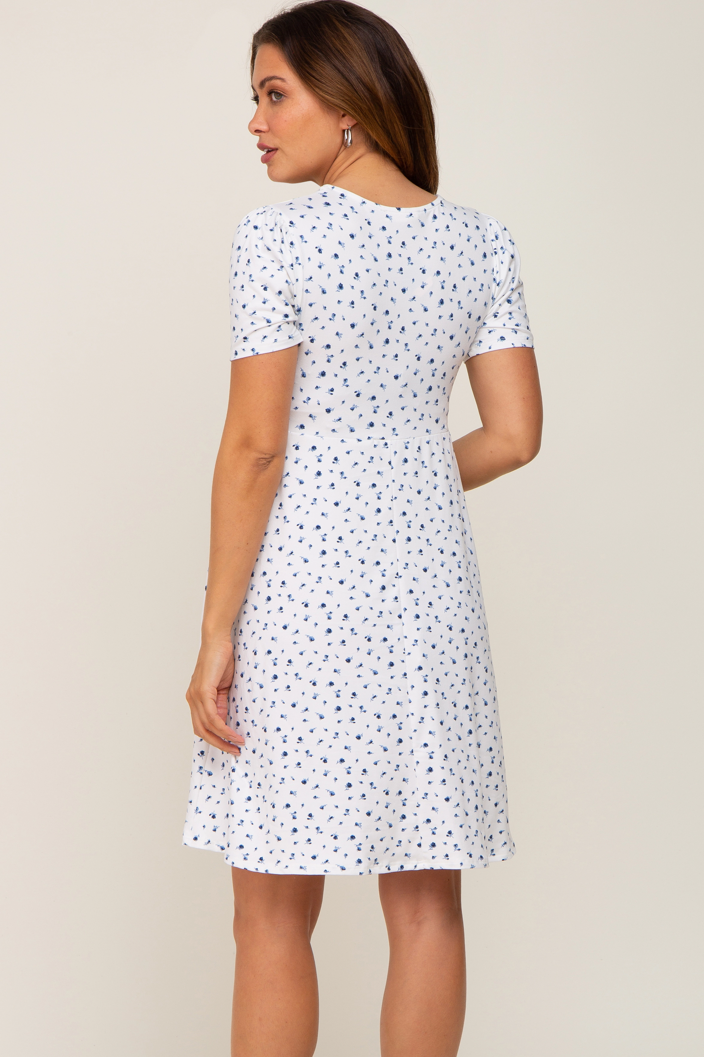 PinkBlush Womens Floral Smocked Short Sleeve Maternity Dress