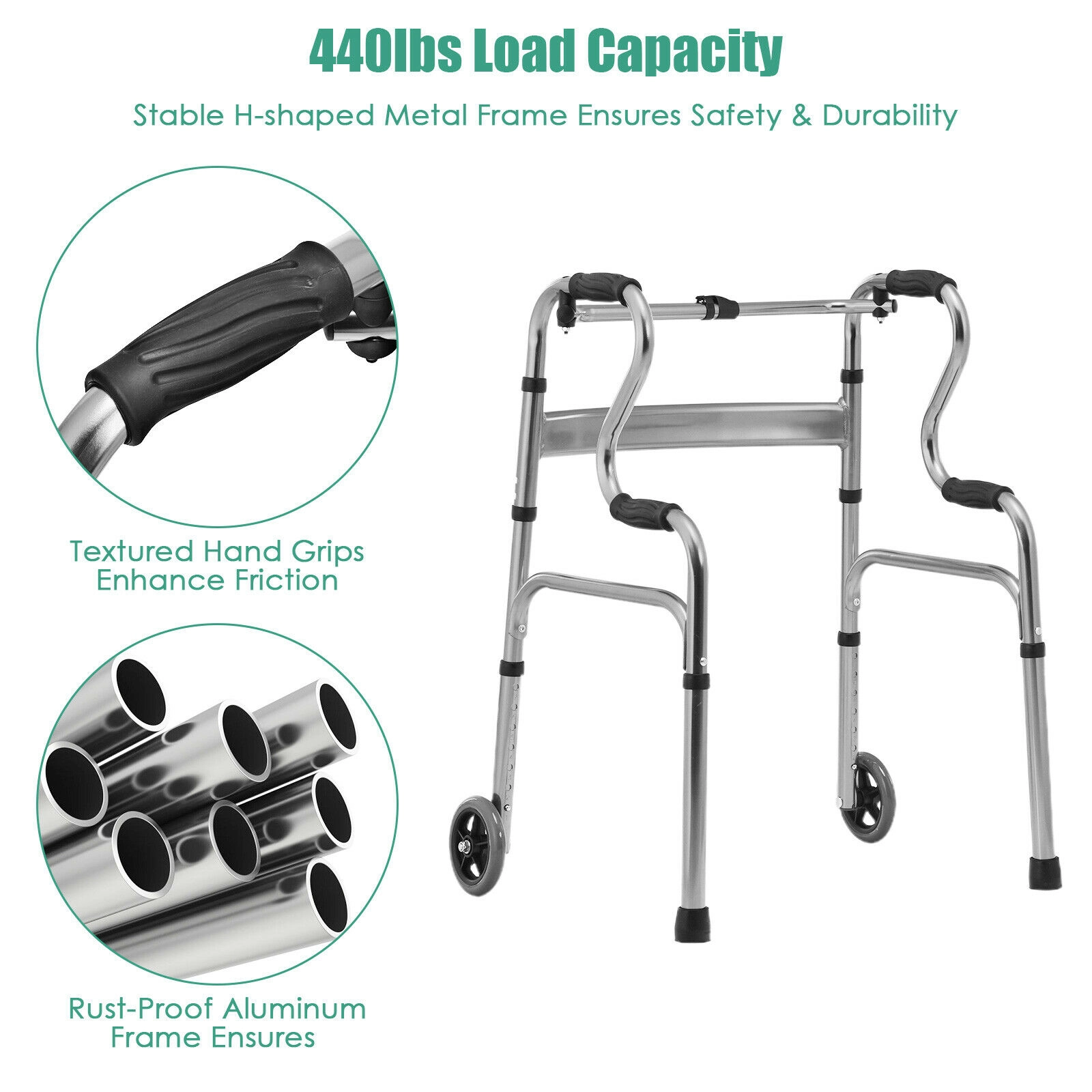 SUGIFT Gray Folding Stand-Assist Walker with Bi-Level Handrails 25.6-in W 20-in D 37-in H 440-lb User Capacity