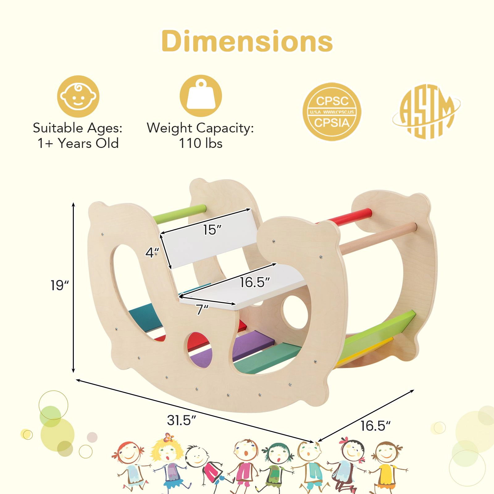 Slickblue 2-in-1 Wooden Climbing Arch Rocker Toy for Toddlers