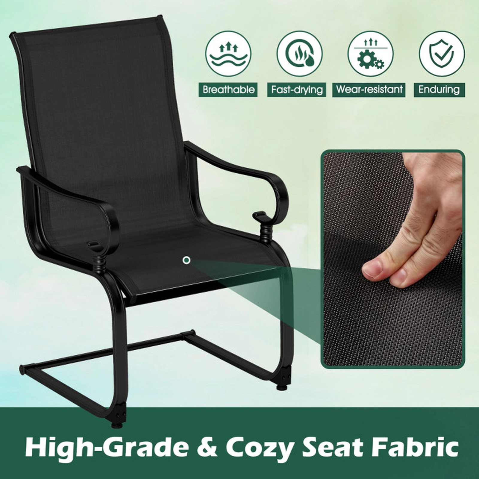 SUGIFT Set of 2 Outdoor Metal Rocking Patio Chairs with Breathable Fabric