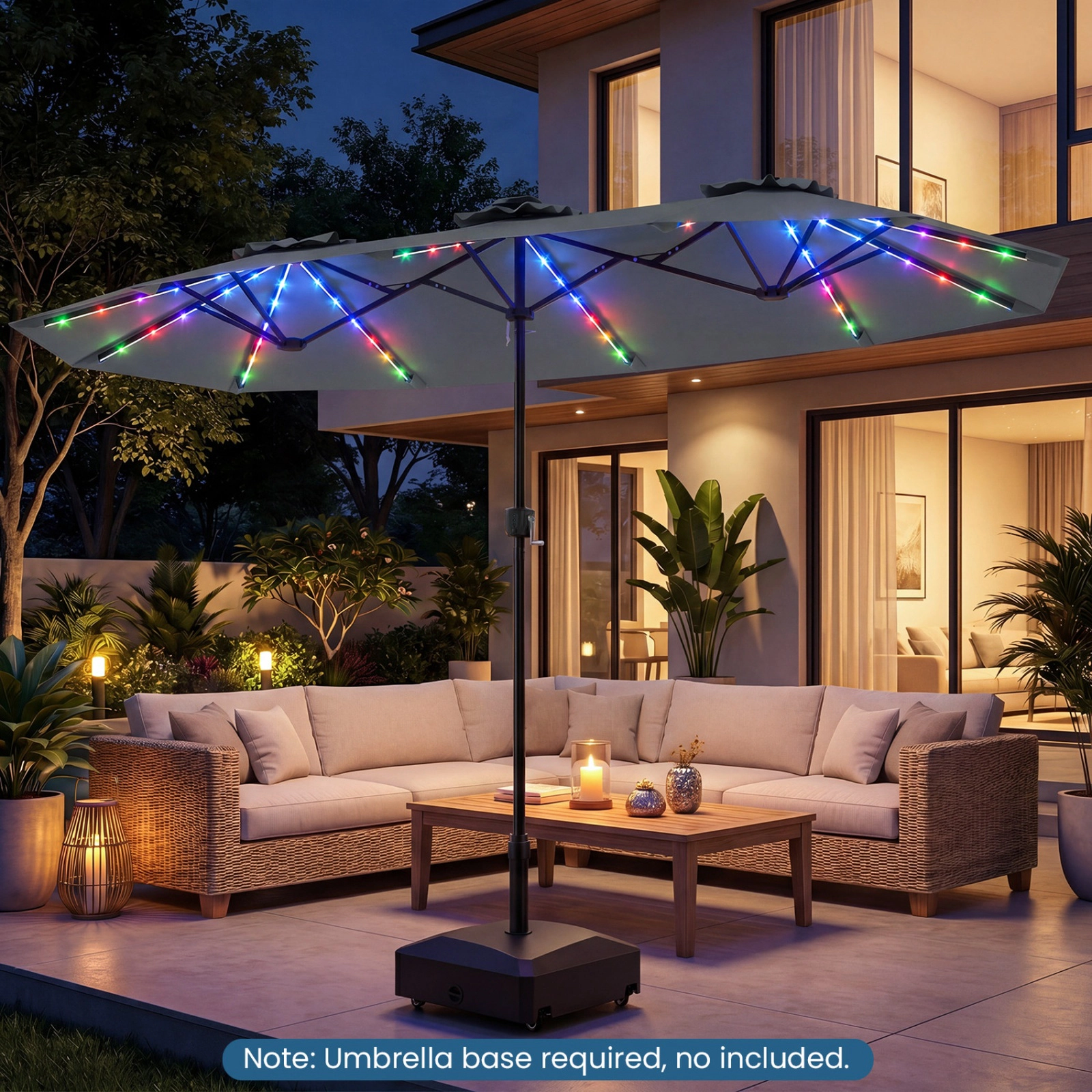 SUGIFT 108 Color-Changing Solar LED Lights and 12 Ribs 13 FT Double-Sided Patio Umbrella