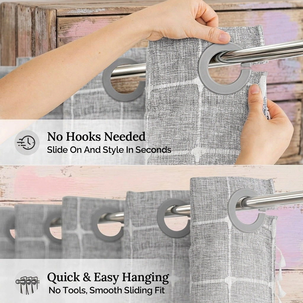 WZK Boho Farmhouse Tassel Snap In Liner No Hooks Quick Dry Washable Shower Curtain