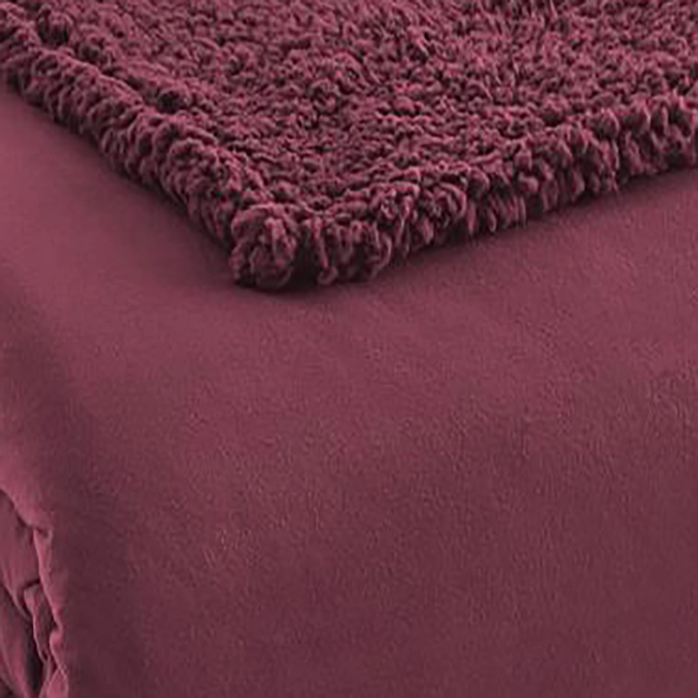 Shavel Micro Flannel High Quality Reversible Solid Patterned Super Soft Sherpa Blanket - Twin 66x90" - Wine