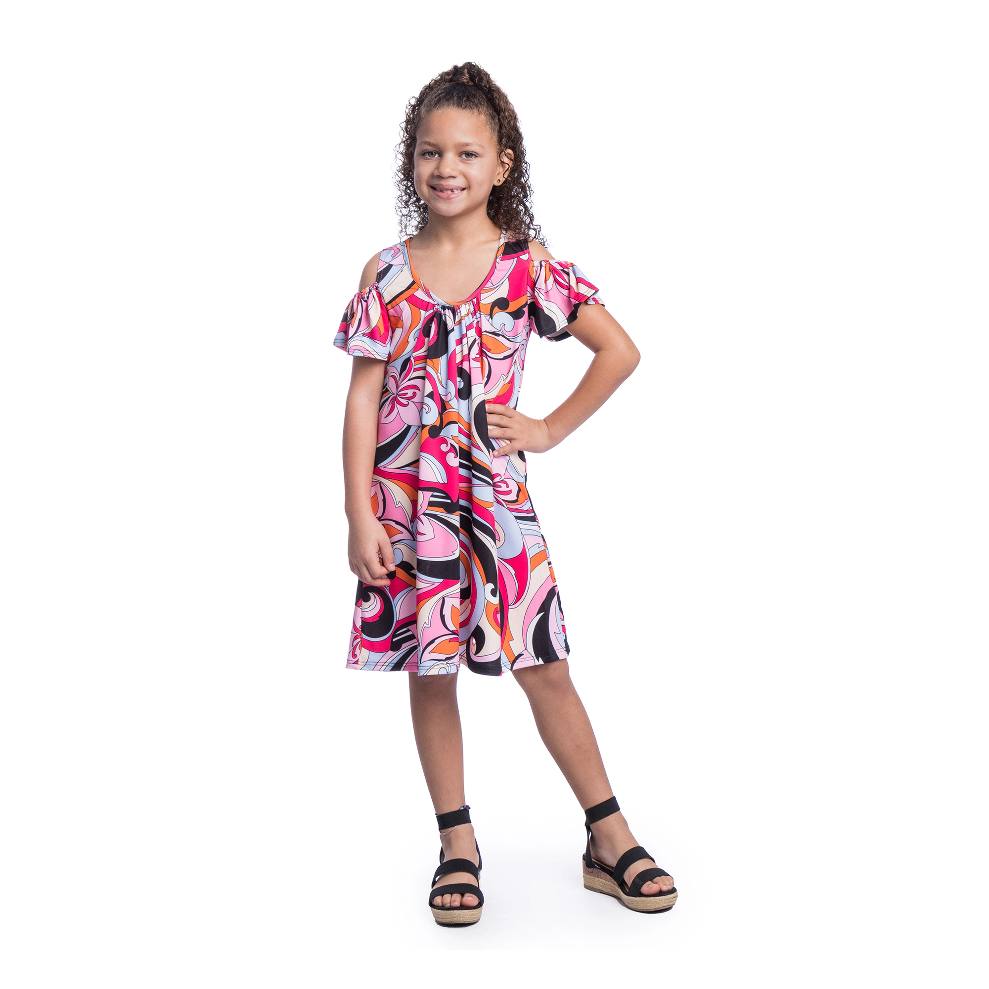 24sevenKid Girls Pink Cold Shoulder Knee Length Dress