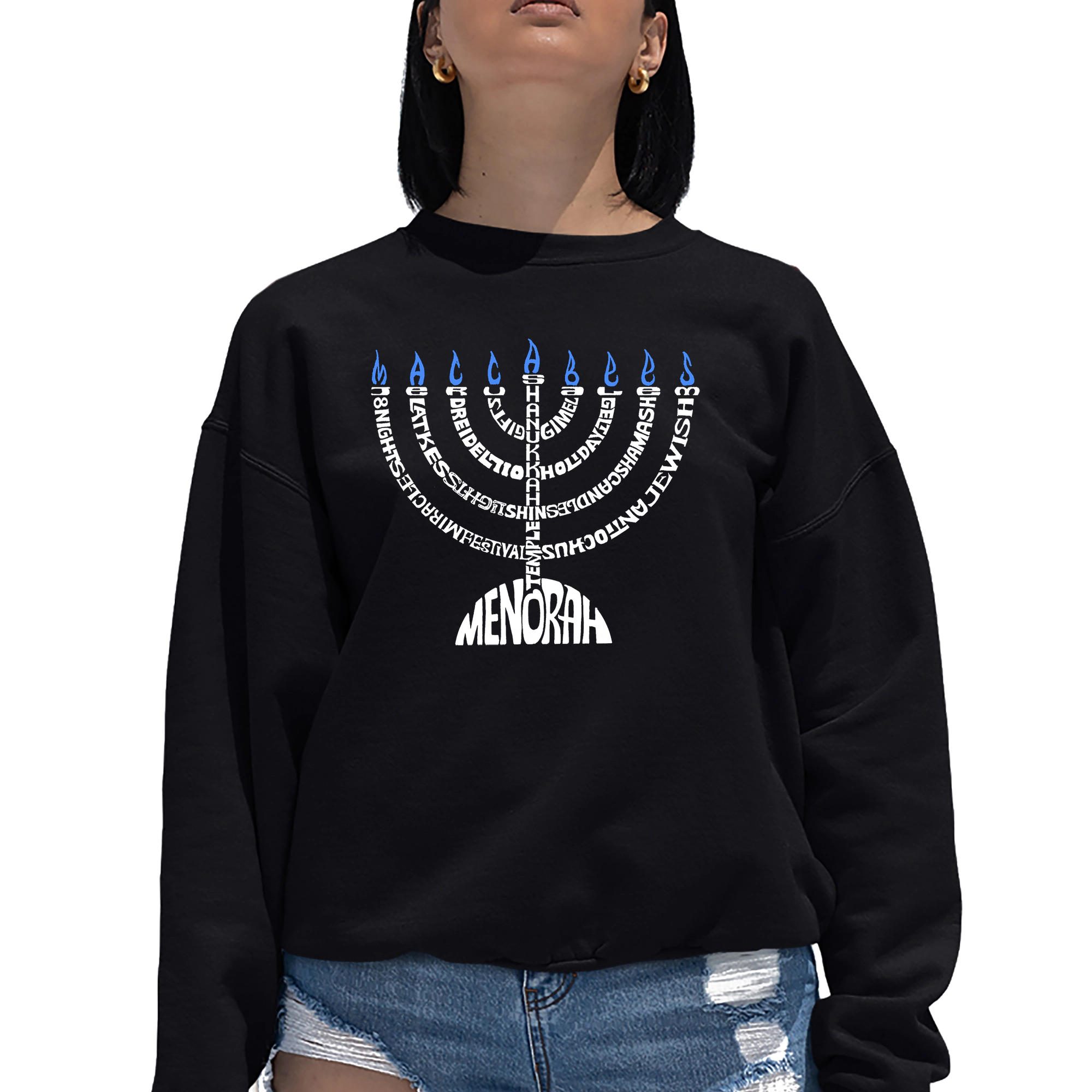 LA Pop Art Menorah - Women's Word Crewneck Sweatshirt
