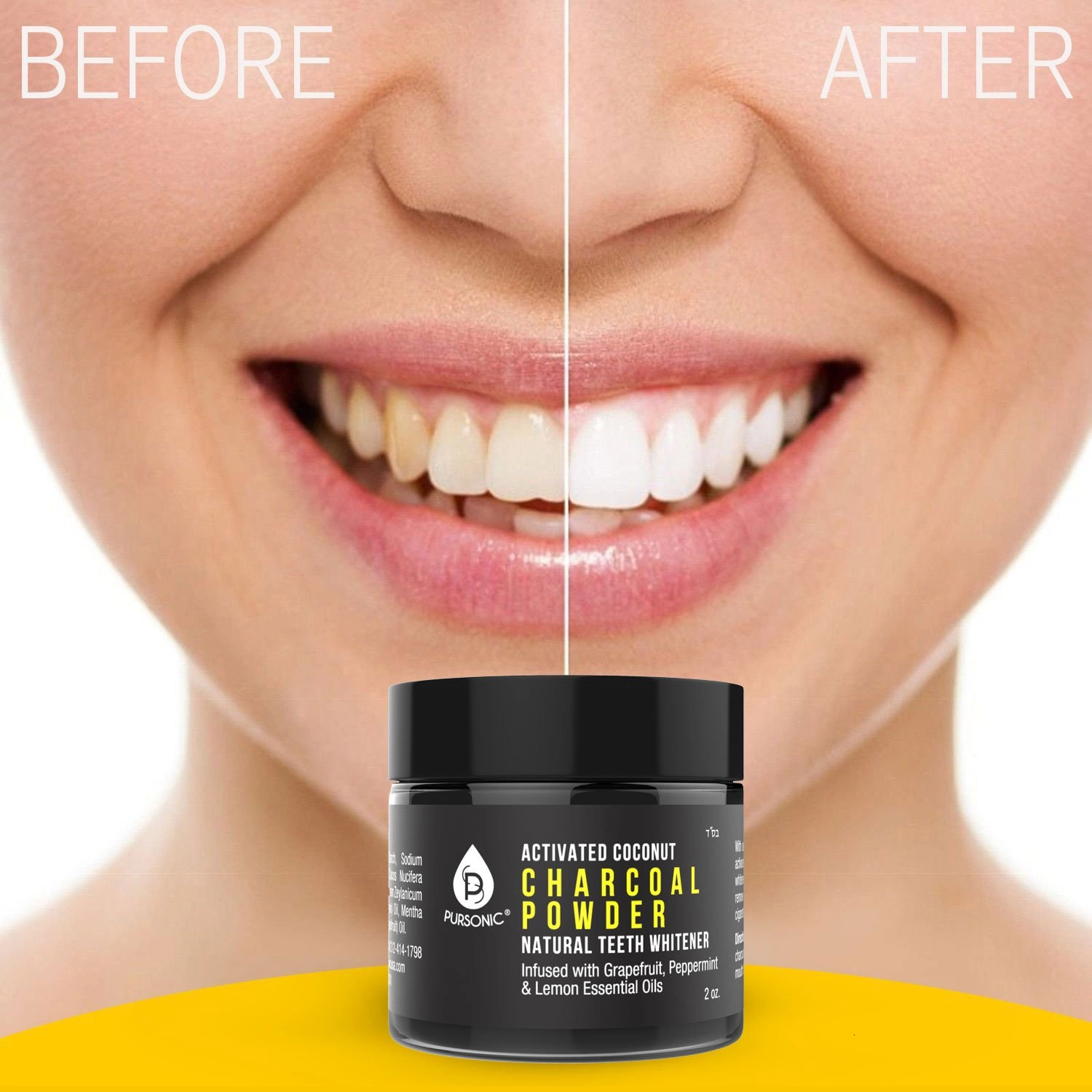 Pursonic Unisex Natural Activated Coconut Charcoal Teeth Whitening Powder with Essential Oil