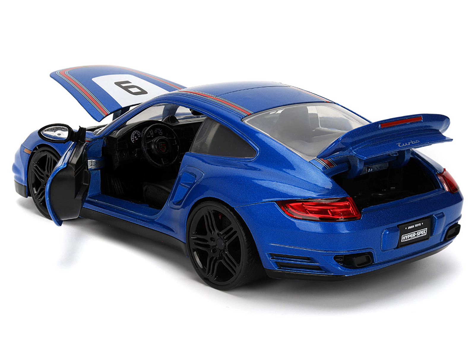 Jada Porsche 911 Turbo (997) #9 Blue Metallic with Stripes "Hyper-Spec" Series 1/24 Diecast Model Car by Jada