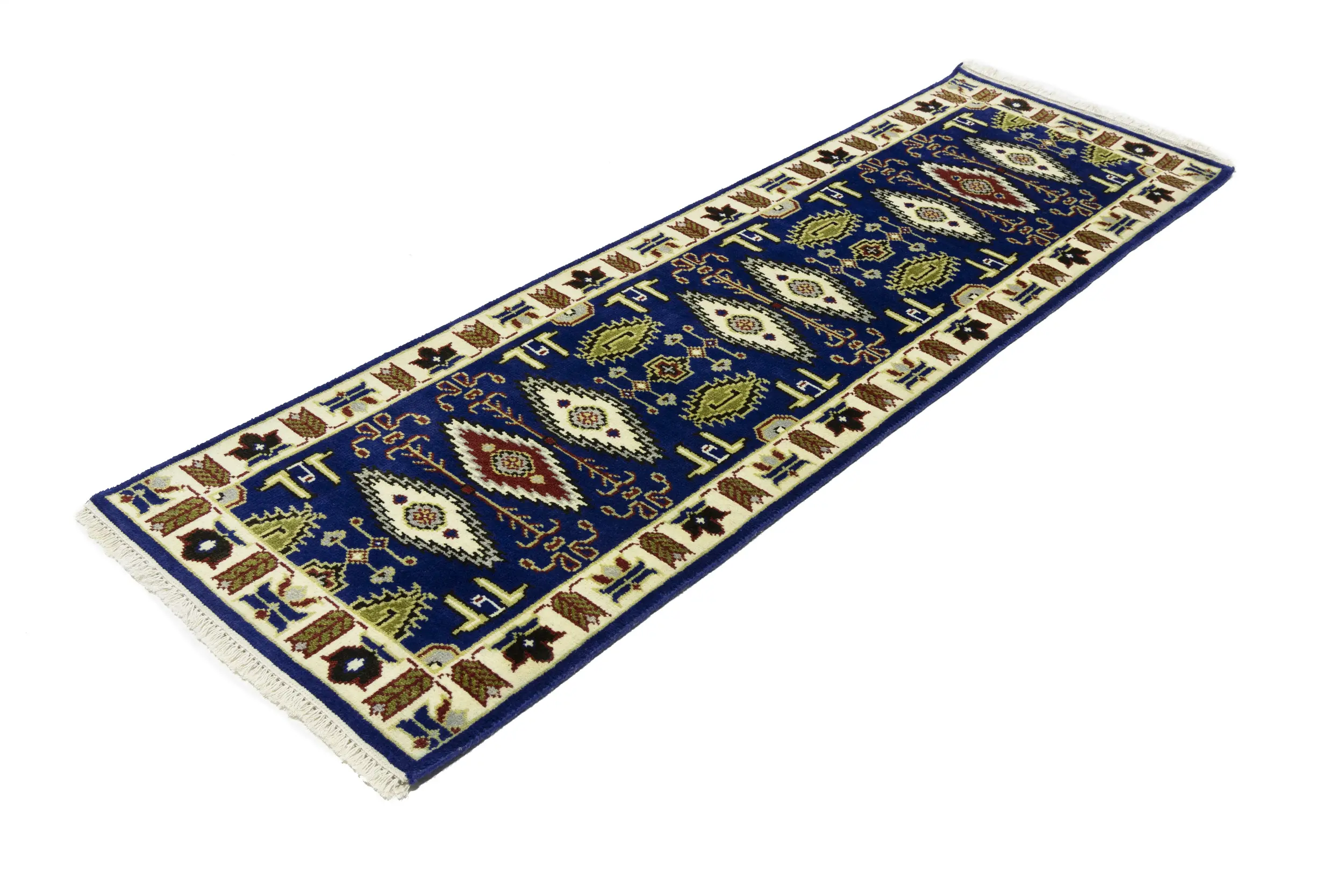 Magic Rugs 2'6 X 8'1 Hand Knotted Navy Geometric Kazak Wool Runner Rug