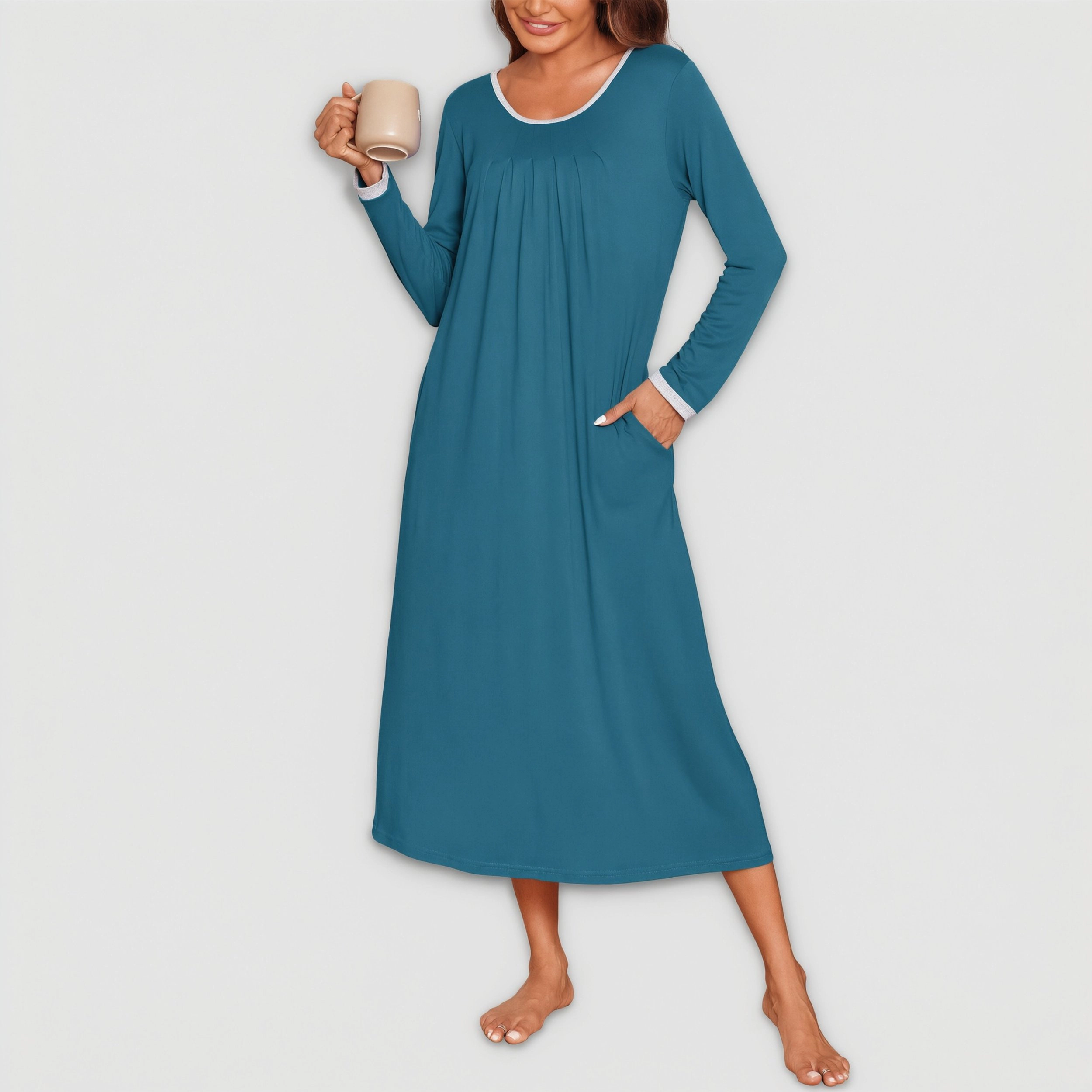 Ekouaer Women Long Nightgown Pajama Dress Soft Nightdress Sleeve Nightshirt Lounge