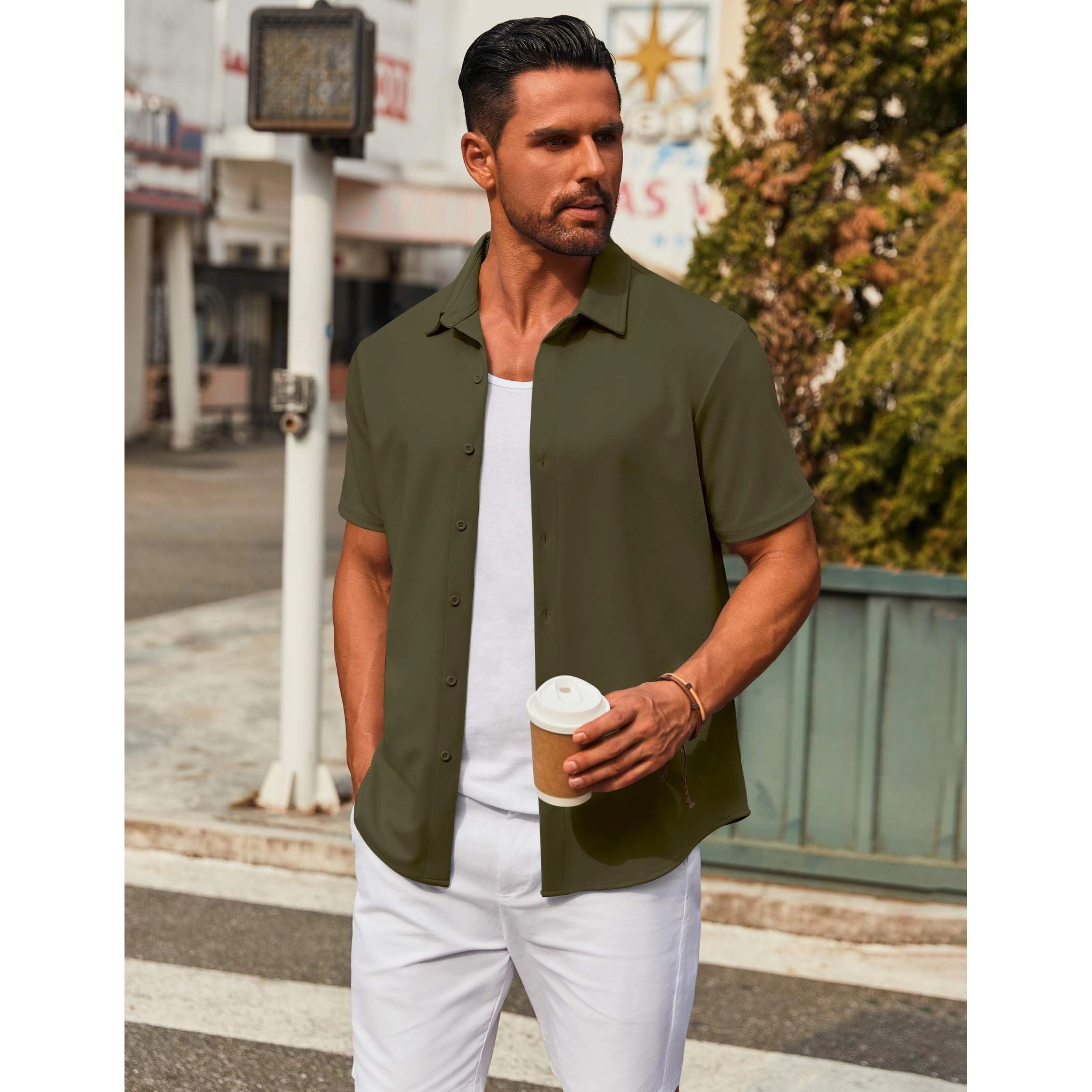 COOFANDY Men's Regular Fit Short Sleeve Button Front Shirt