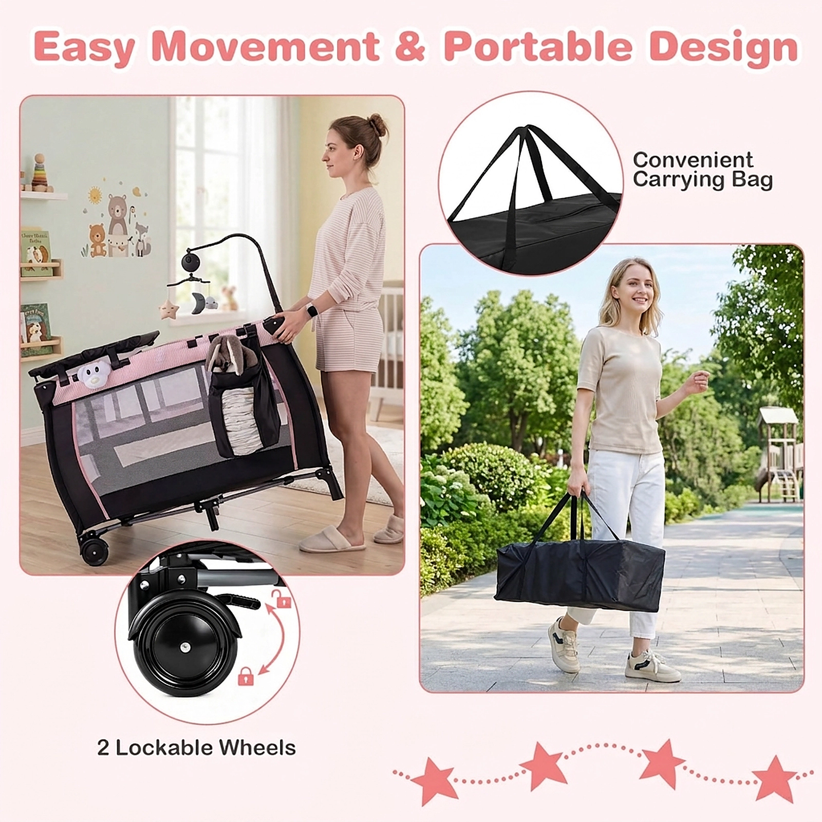 SUGIFT 3-in-1 Multi-Functional Baby Playpen with Removable Changing Table Bassinet and Metal Frame