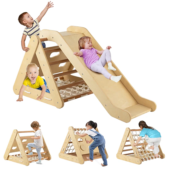SUGIFT Kids 4-in-1 Triangle Climber with Sliding Board and Climbing Net ...