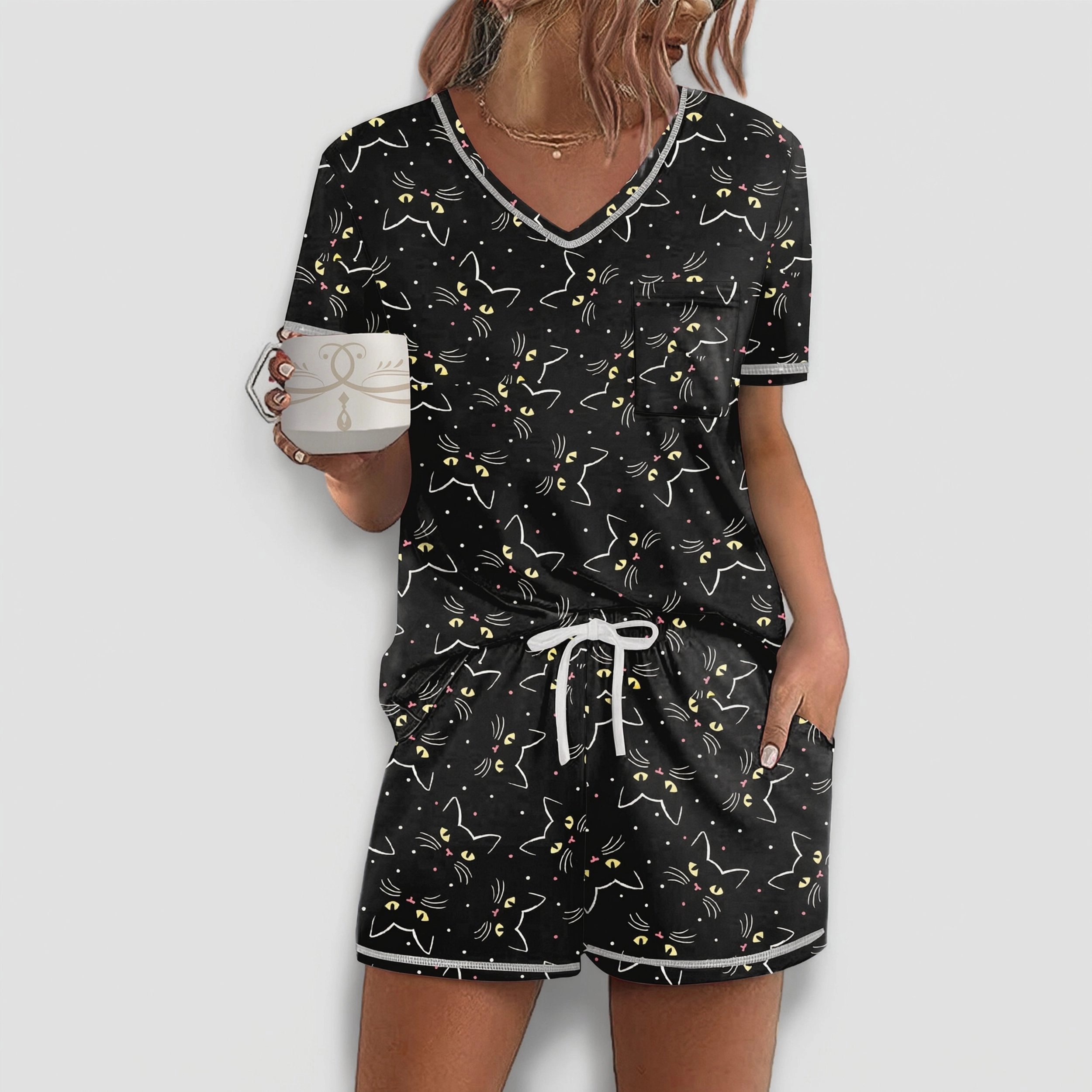 Ekouaer Women's Pajamas Sets Short Sleeve Lounge Sleepwear Casual Two Piece Pjs With Pockets
