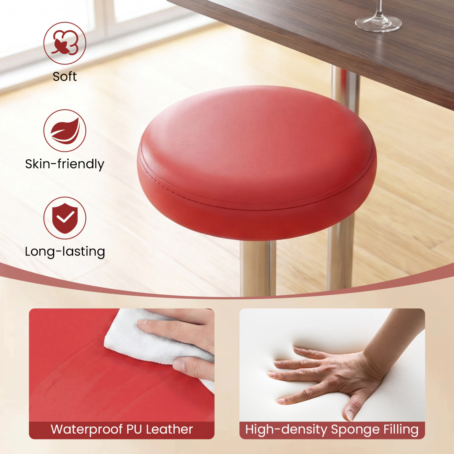 Hivvago Set Of 2 Height-Adjustable Swivel Bar Stool With 360° Swivel Bar Stool