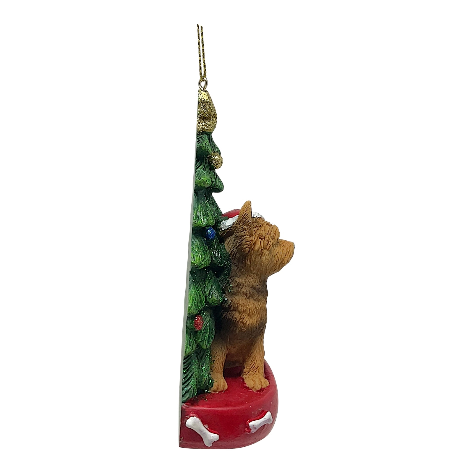 Kurt Adler Yorkshire Terrier Dog with Santa Hat and Christmas Tree Resin Ornament 4.25 inch