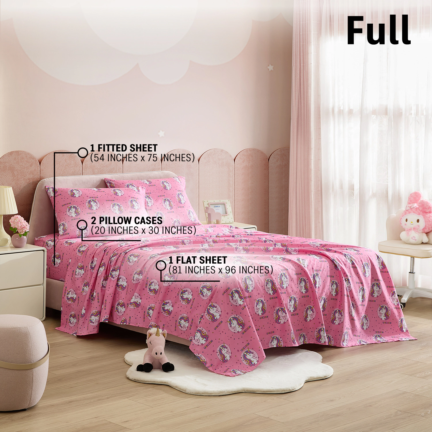 HLC.ME Printed Unicorn Girls Kids Bed Sheets Set - Wrinkle Resistant & Ultra Soft Fits Mattresses up to 15 Deep