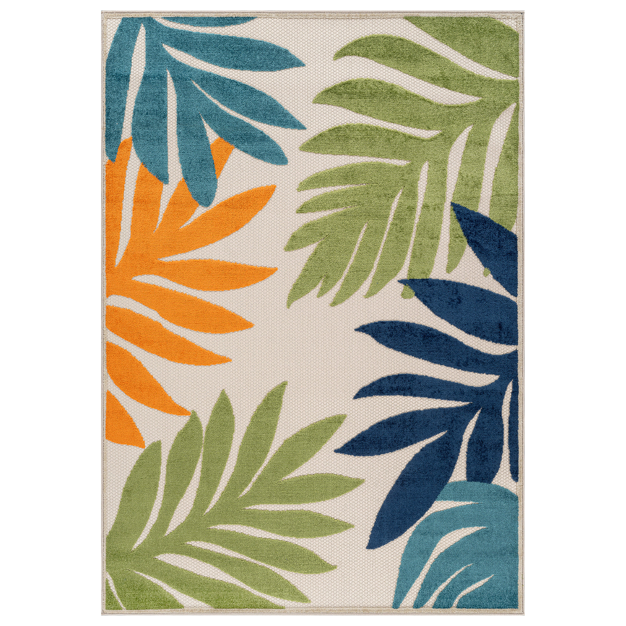World Rug Gallery Indoor/Outdoor High-Low Textured Area Rug, Palm Ivory/Multi, Easy-Clean Patio