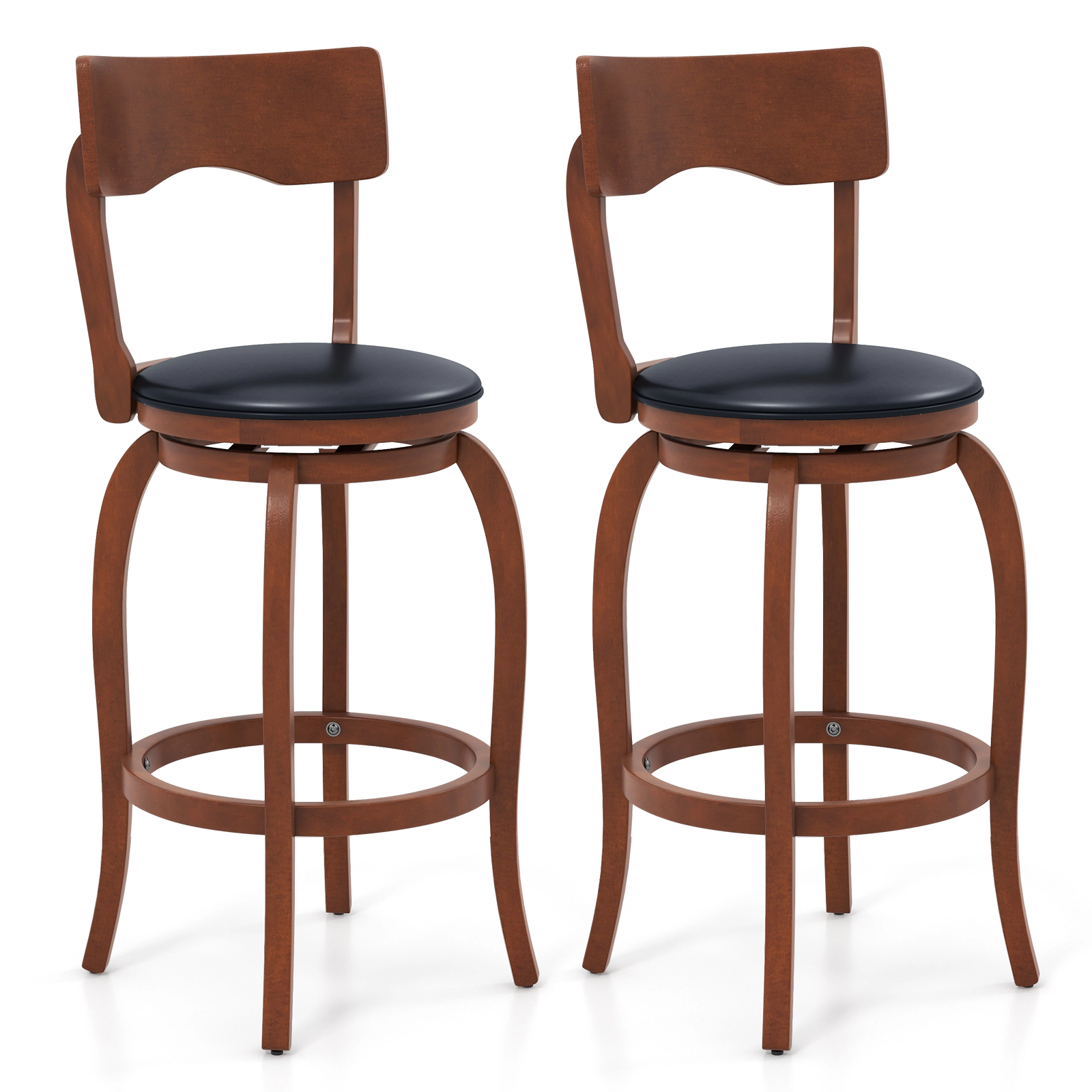 SUGIFT Set of 2 Rubber Wood Frame and PVC Seat 29.5-in Seat H Swivel 280-lb Rated Bar Stools Brown