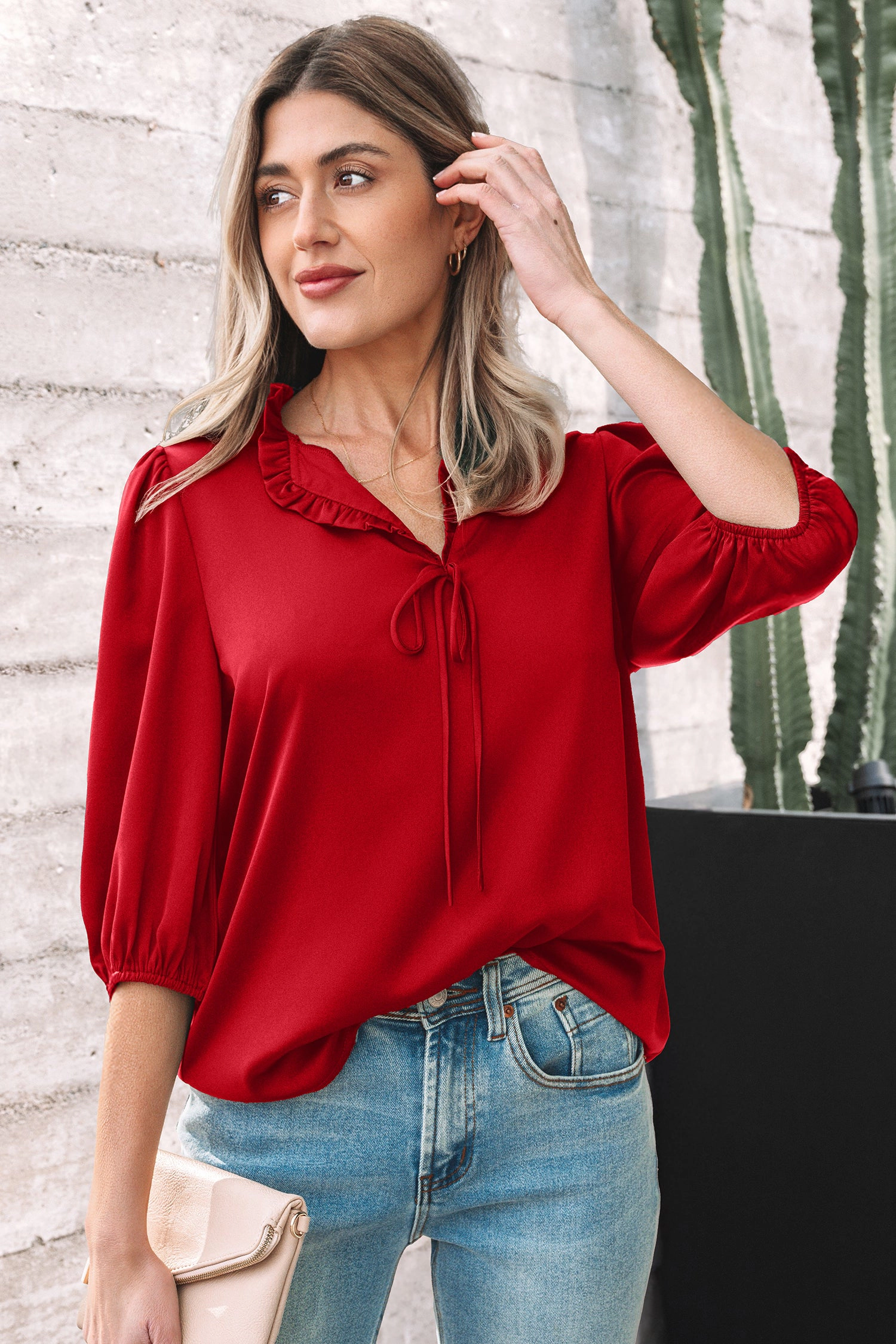 Threaded Pear Women's Paislee 3 4 Sleeve Blouse