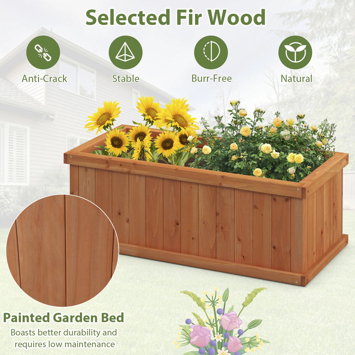SUGIFT Orange Wood Raised Garden Bed with 4 Drainage Holes and Detachable Bottom Panels 31-in W 14-in D 12-in H