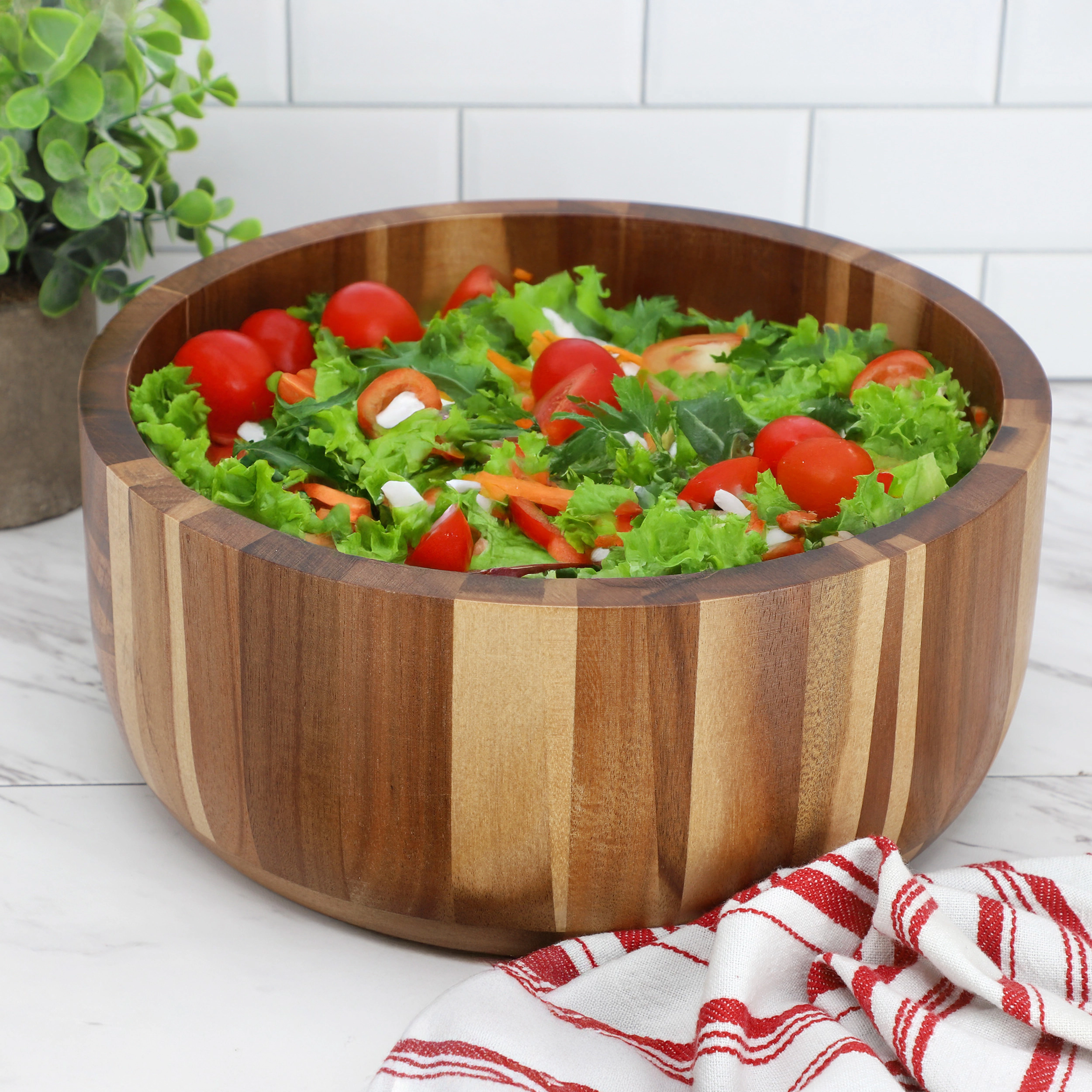 MegaChef 10.5 Inch Large Acacia Wood Salad Bowl