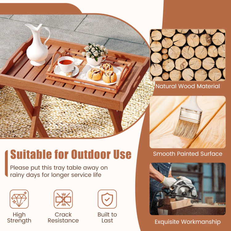 Hivvago Outdoor Patio Solid Wood Tray Table With Removable Top No Assembly Required