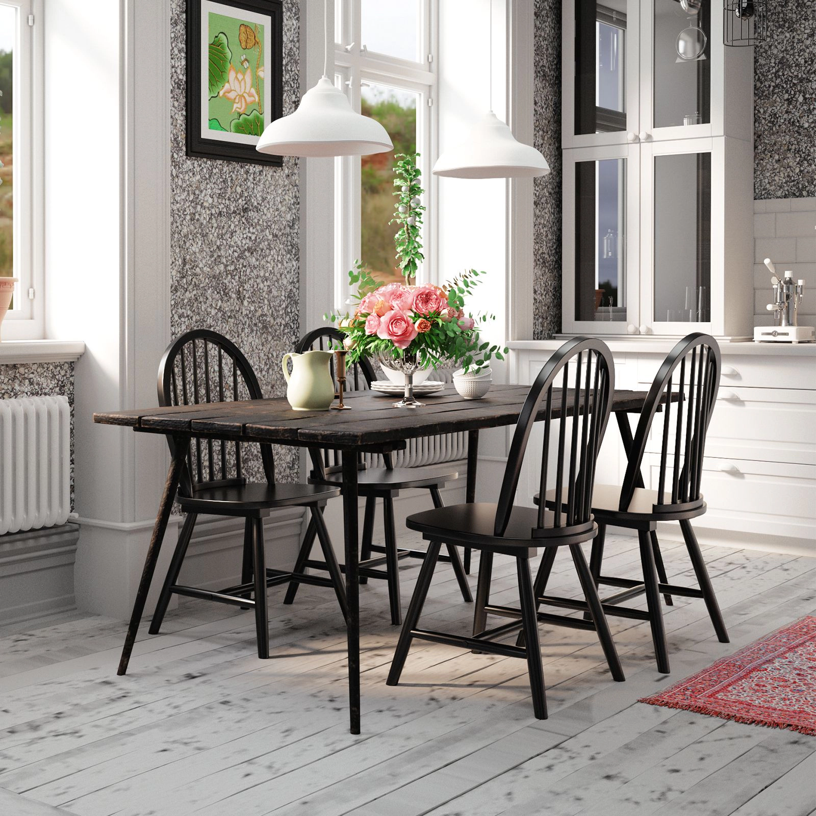 SlickBlue Wooden Dining Chairs, Curved Spindle Back, Solid Wood Legs, 2 Pack