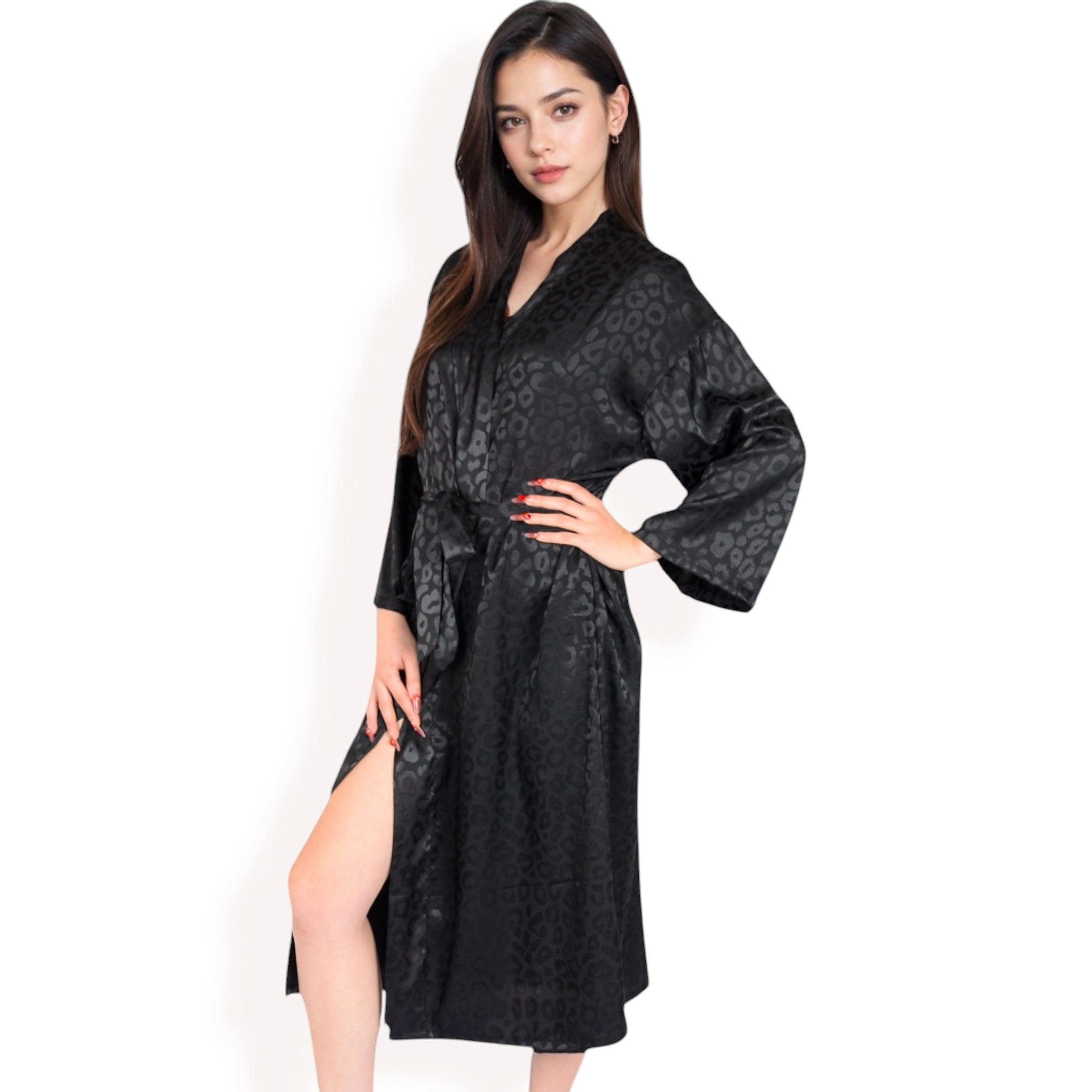 Anna-Kaci Women's Leopard Print Satin Nightgown with Matching Long Robe and Adjustable Straps
