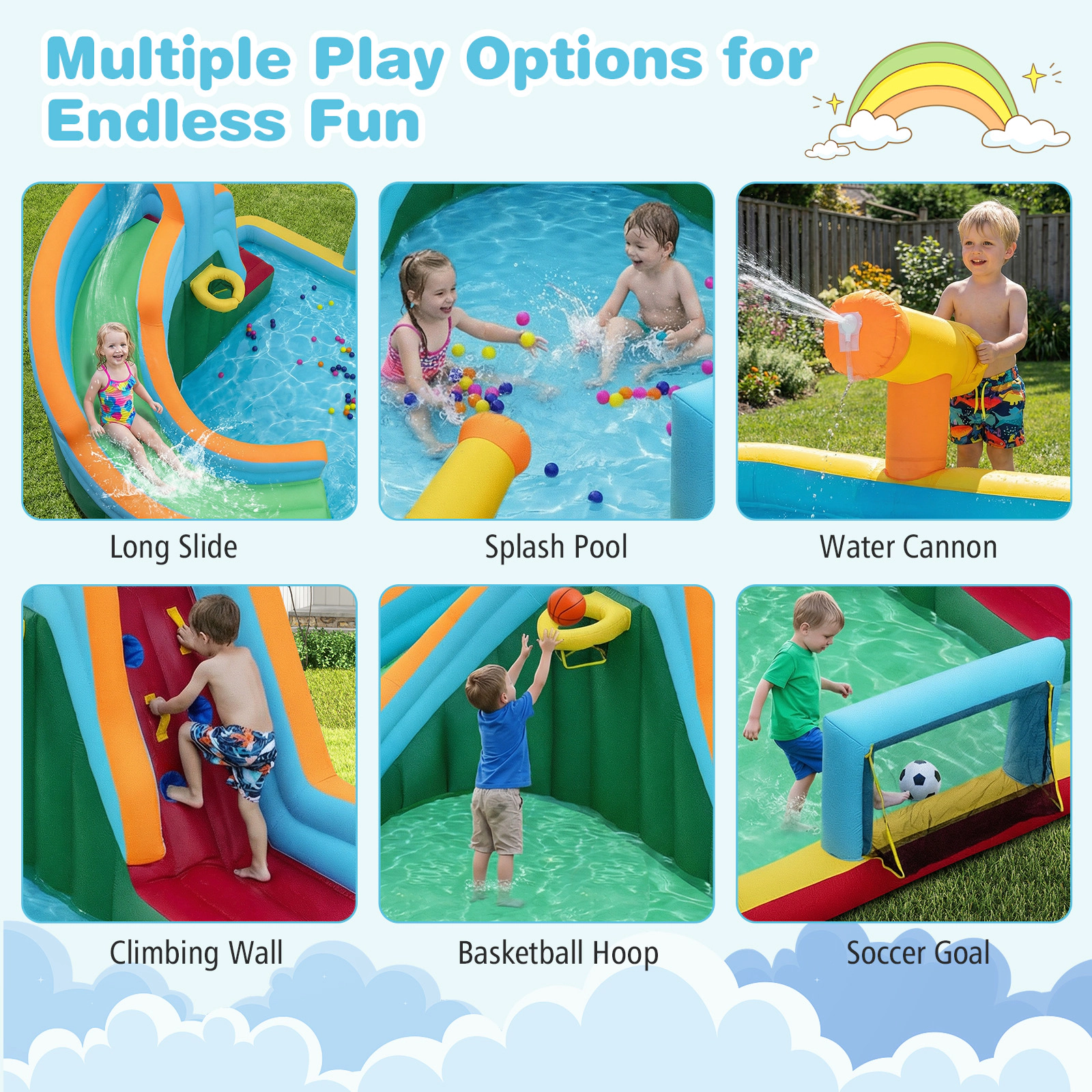 SUGIFT 132 in Slide No Blower 6-in-1 Kids Inflatable Water Slide Park Giant Bounce House