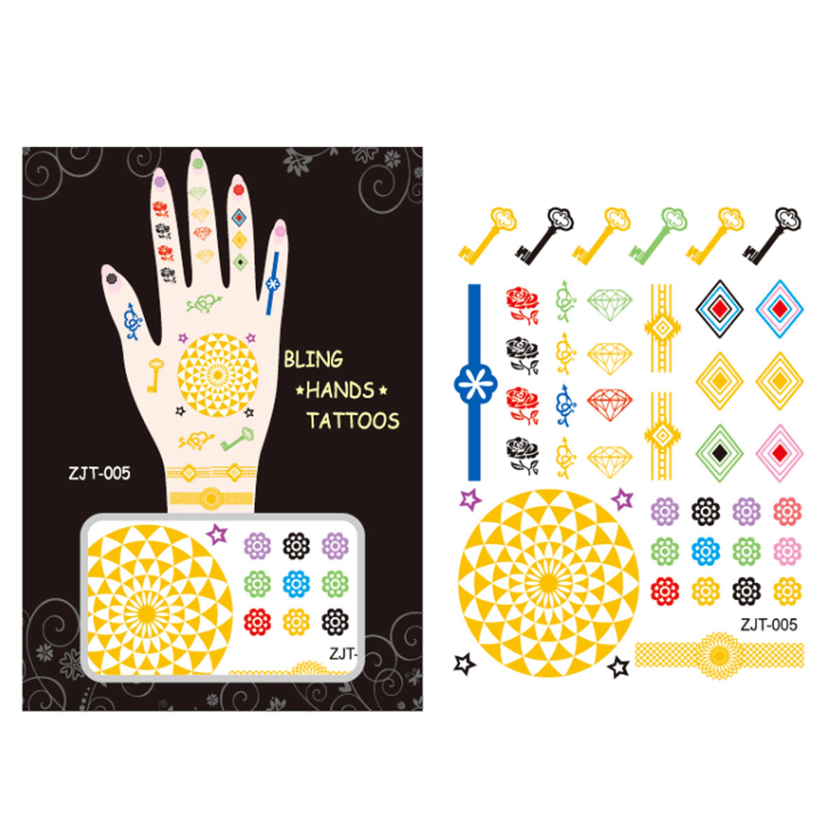 Wrapables Trendy Temporary Metallic Hand Tattoos, Butterfly, Owl, Geocircle