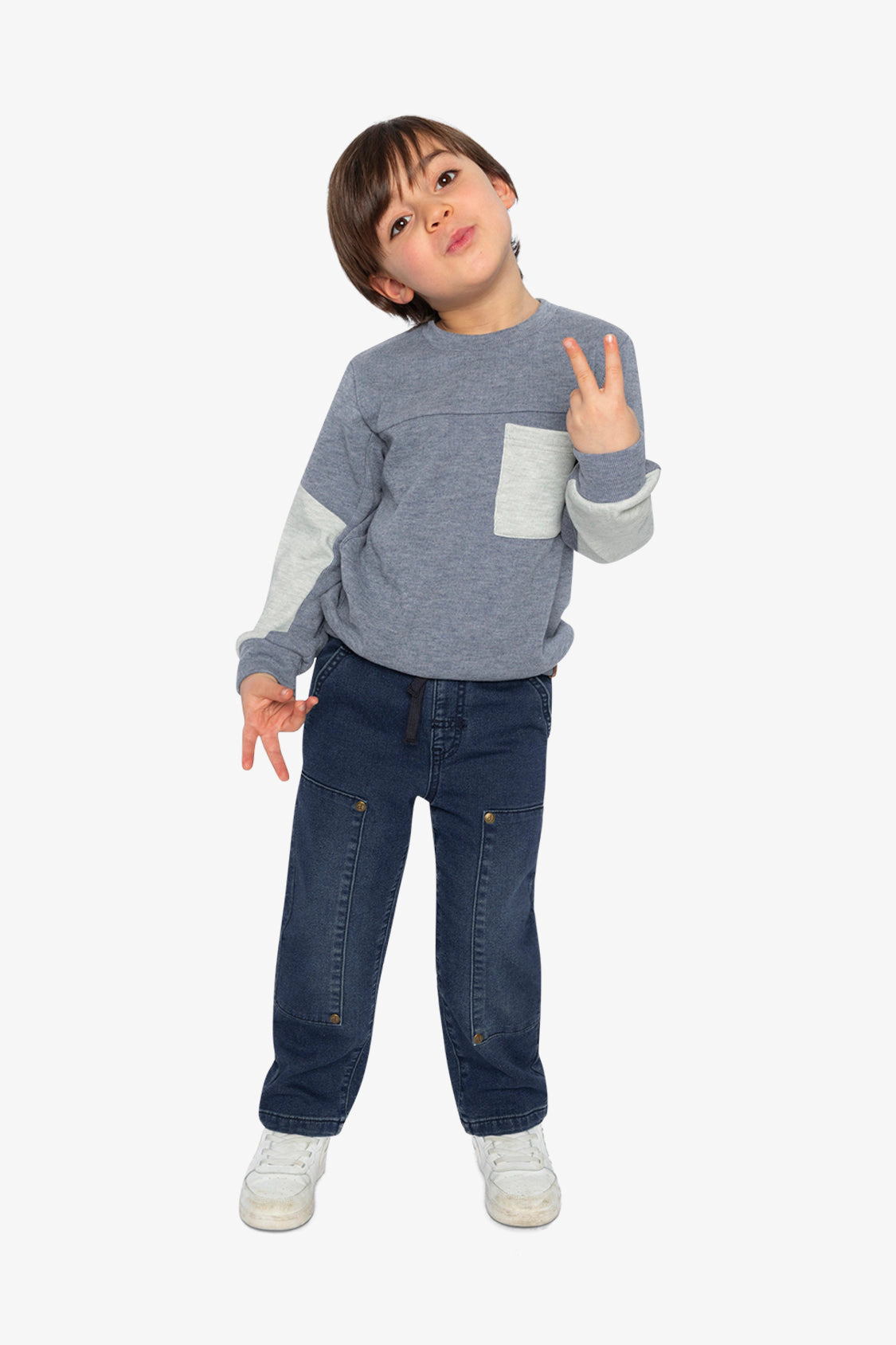 Deux par Boys Colorblock Brushed Jersey Crewneck Top with Chest Pocket