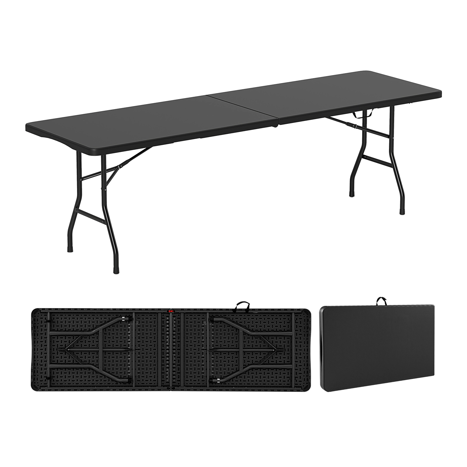 SUGIFT 8-Foot Folding Table, 350 lb Capacity, HDPE Top, Fold-in-Half Design, Black