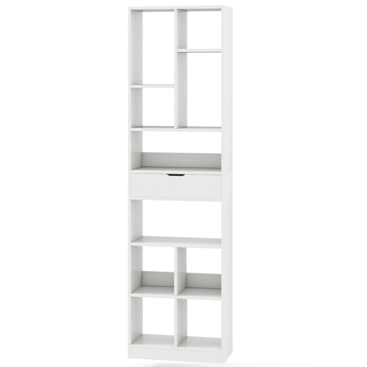 Hivvago 7-tier Bookshelf with Drawer 180cm Floor Standing Display Rack Storage Shelf