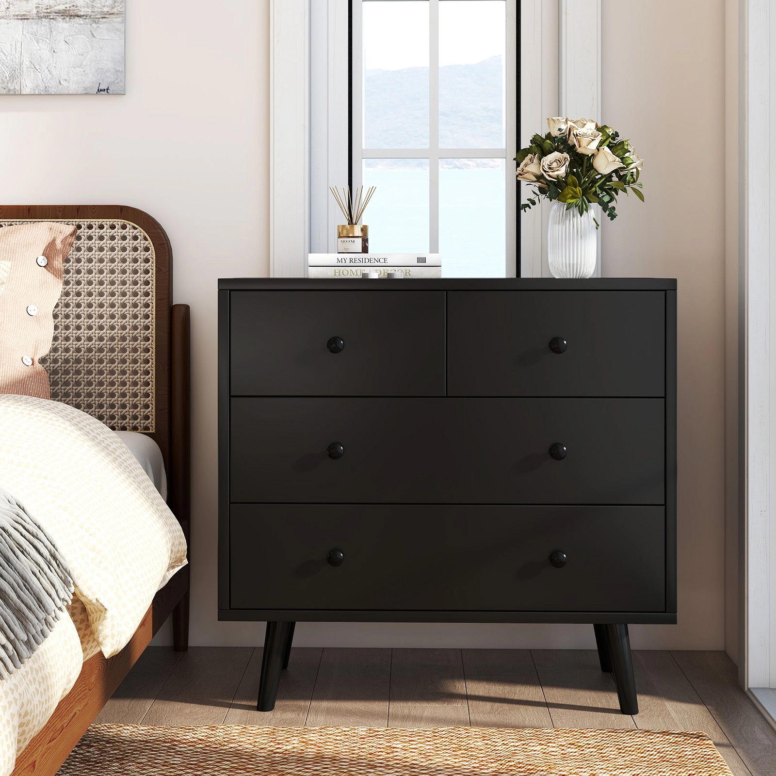 SlickBlue 4-Drawer Wooden Storage Dresser with Wide Countertop