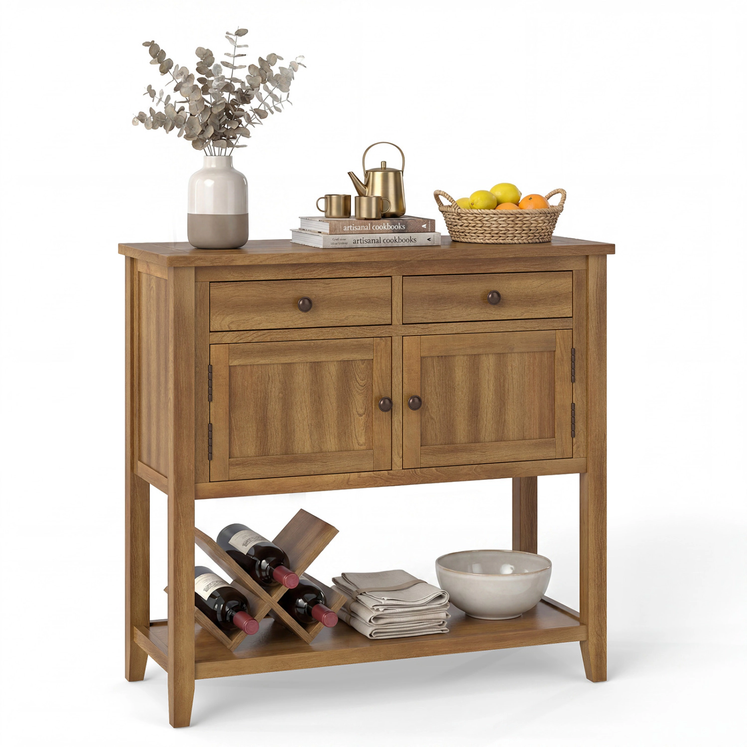 Glintex Mid-Century 36-Inch Console Table with 2 Drawers and 2 Cabinets, Walnut