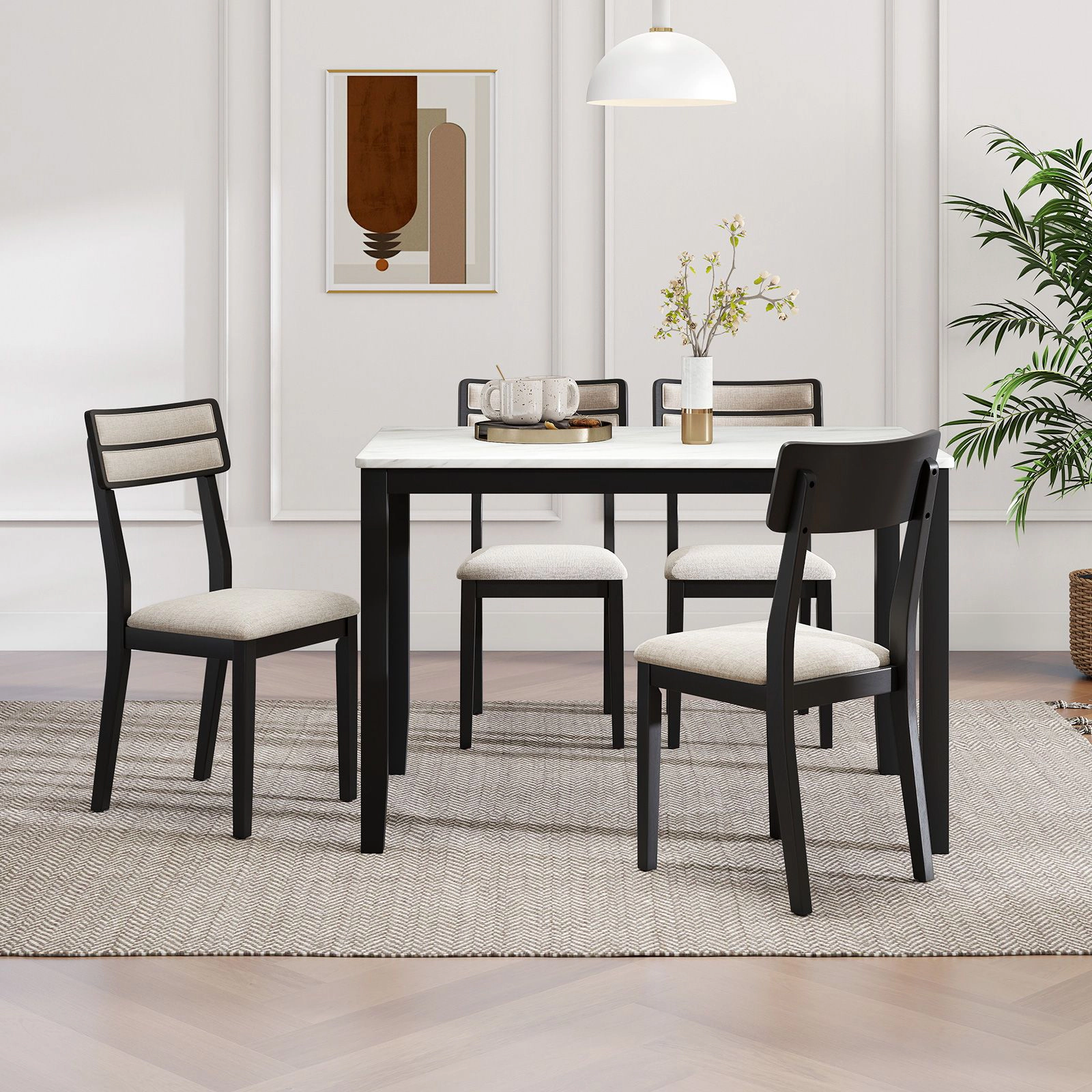 SlickBlue Upholstered Linen Dining Chairs Set of 4 with Wood Legs