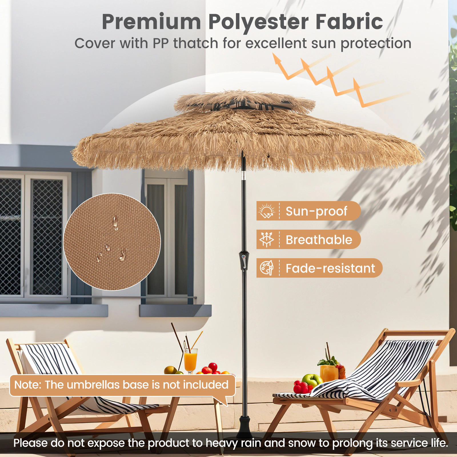 SUGIFT 9-Foot Thatched Tiki Patio Umbrella with 8 Ribs Push-Button Tilt Natural