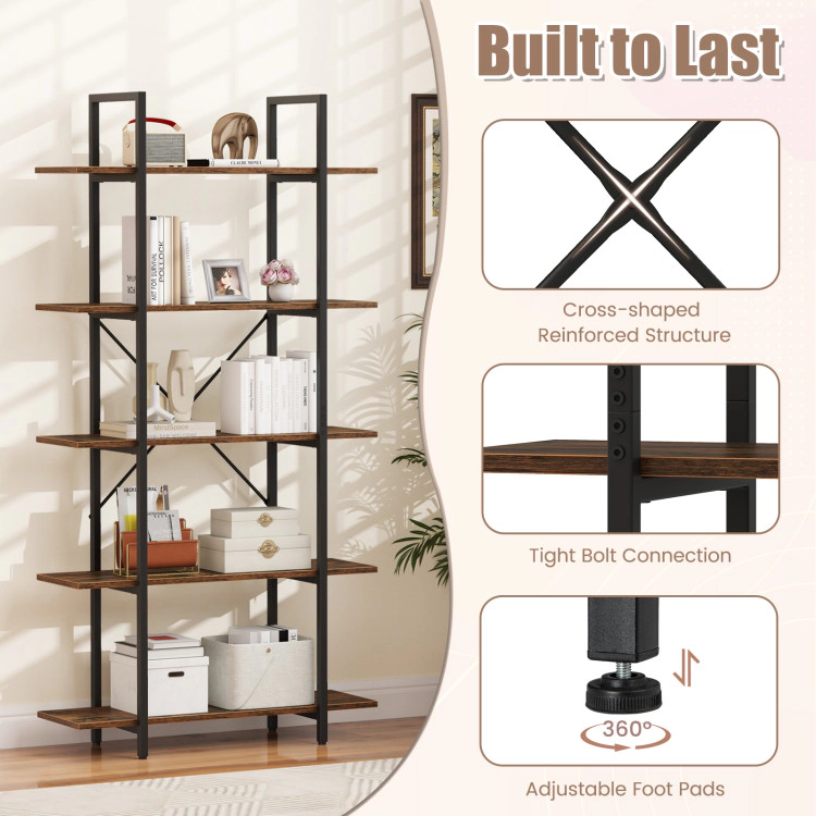 Hivvago Industrial Open Shelf Bookcase with Tiered Storage Design